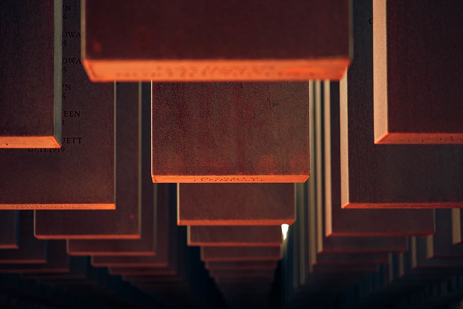 red wooden planks view, indoors, no people, architecture, staircase HD wallpaper