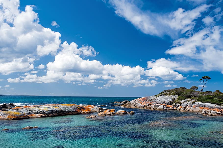 sea under white clouds during daytime, ocean, nature, outdoors HD wallpaper