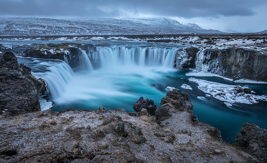 View of Waterfall, cascade, ice, landscape, long exposure, motion HD wallpaper