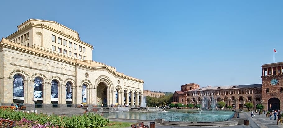 armenia, yerevan, republic square, singing fountain, architecture