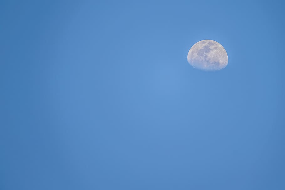 half moon, space, sky, blue, astronomy, night, copy space, beauty in nature HD wallpaper