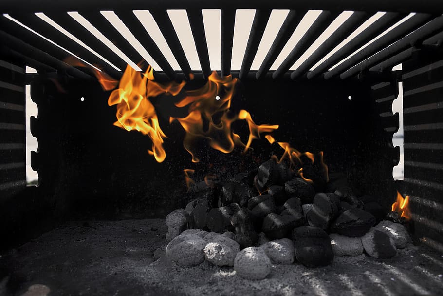 fire, ash, cinder, grill, burn, hot, red, black, burning, flame HD wallpaper