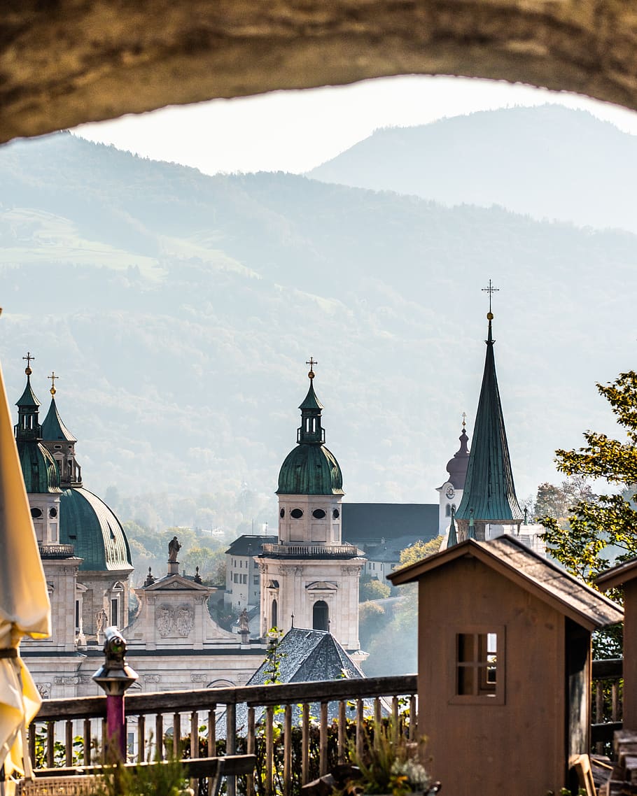 white dome buildings, architecture, spire, steeple, tower, railing HD wallpaper