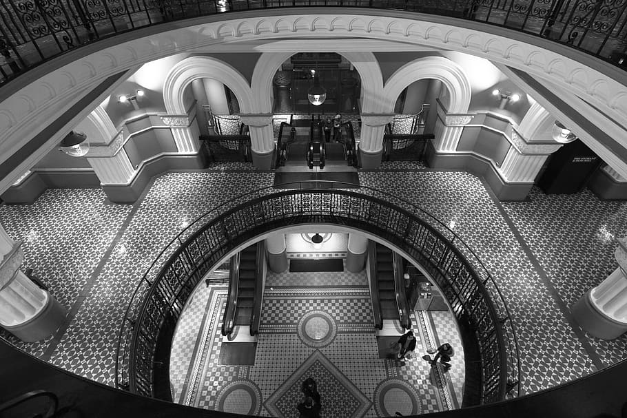 australia, sydney, queen victoria building, mall, monochrome, HD wallpaper