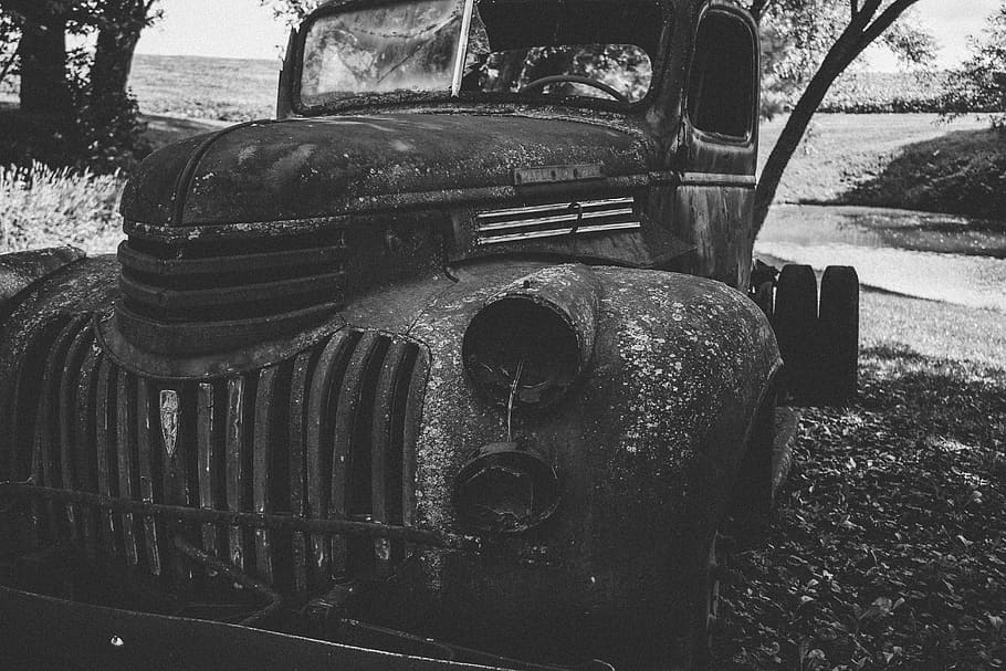 canada, holmesville, rust, old, car, grass, trees, broken, truck HD wallpaper