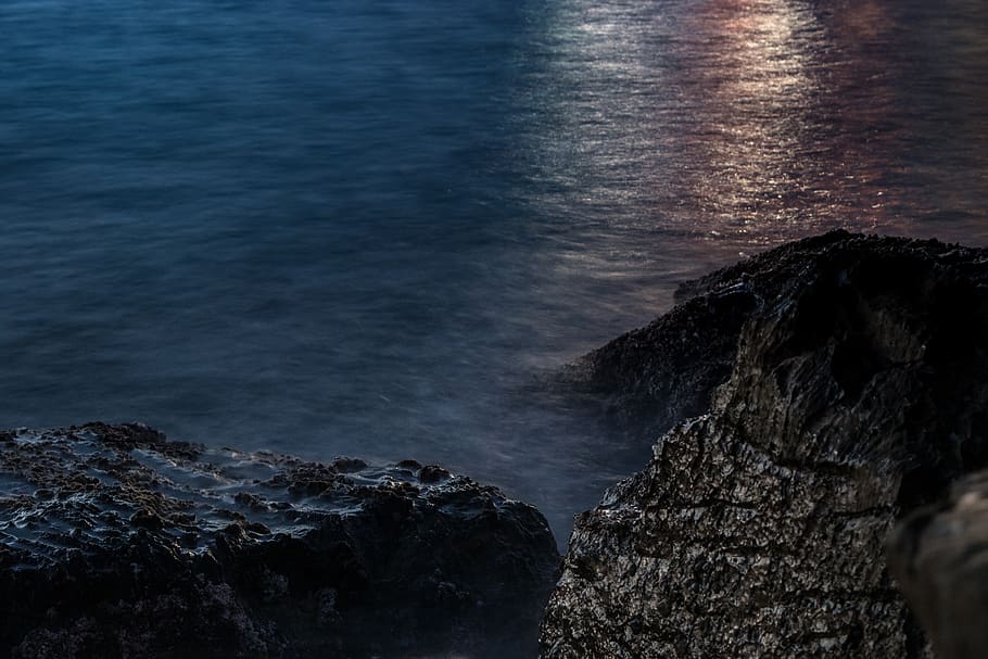 Rock Formation, beach, close-up, dawn, nature, ocean, reflection HD wallpaper