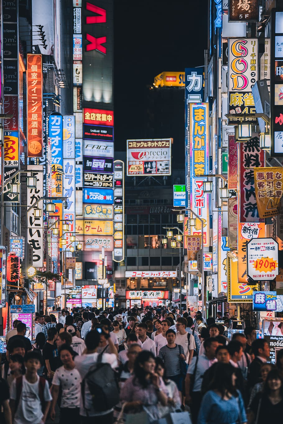 people walking under lighted billboards, city, architecture, crowd HD wallpaper