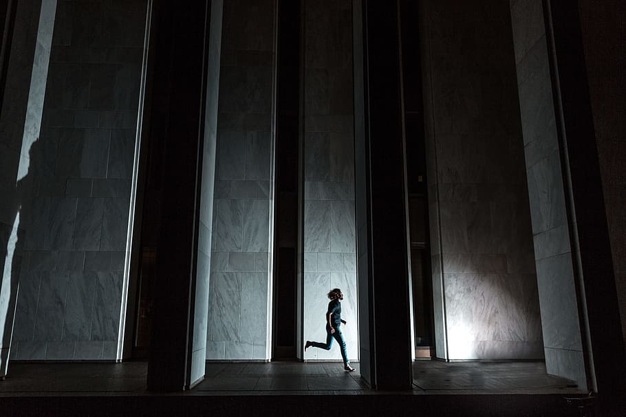 Person Running in the Hallway, architecture, building, dark, justifyyourlove HD wallpaper