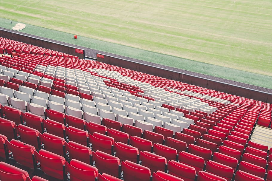 red, white, seats, chairs, stadium, sports, concert, field HD wallpaper