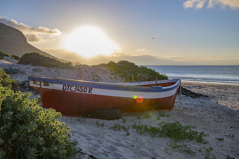 Red and White Boat Near Seashore, beach, daylight, desktop wallpaper, HD wallpaper