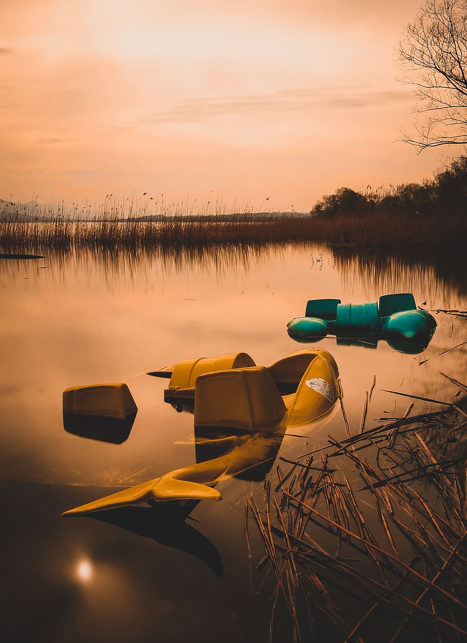 Yellow Chair on Body of Water, clouds, cloudscape, colora, dusk HD wallpaper