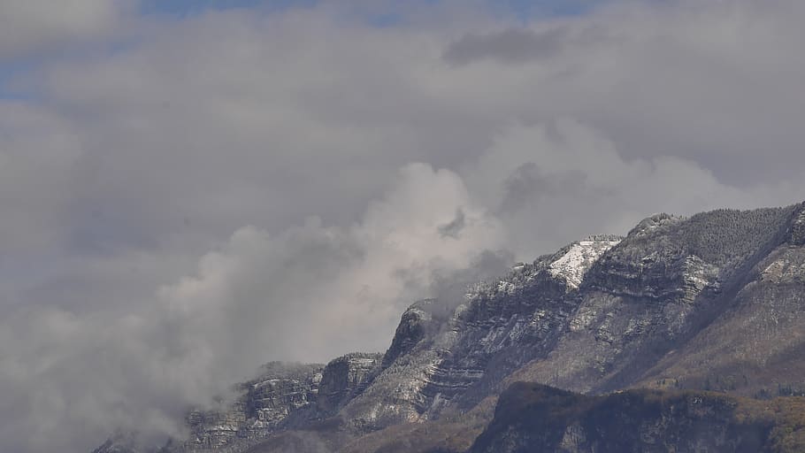 mountain, sky, cloud, forest, snow, landscape, wallpaper, cloud - sky HD wallpaper