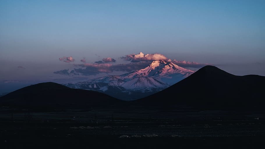 nature, landscape, mountain, shadow, silhouette, clouds, sky HD wallpaper