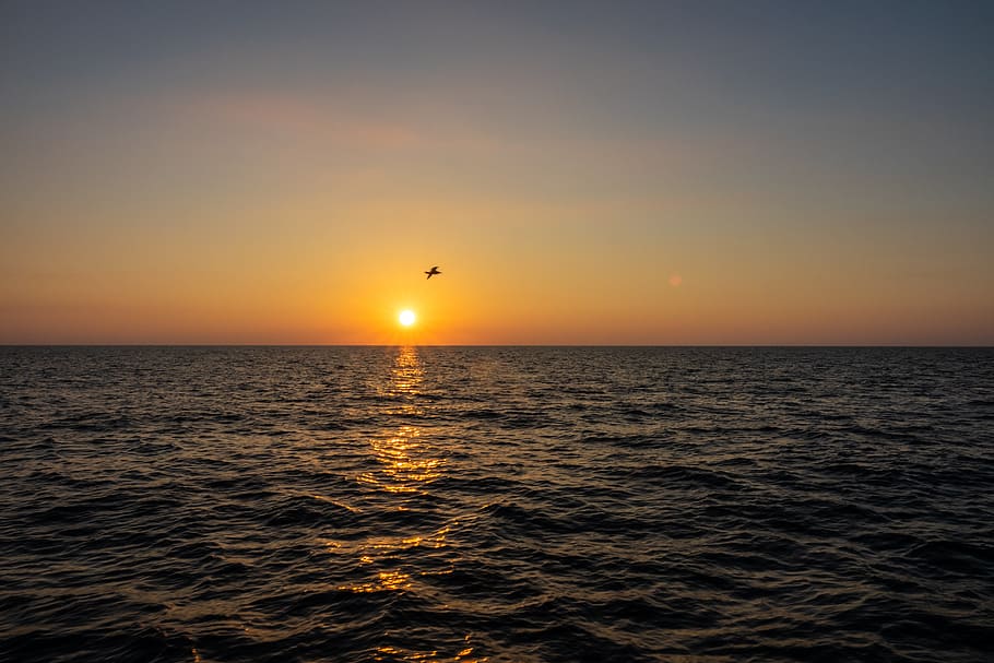 sunset, sea, ocean, mood, sky, horizon over water, beauty in nature HD wallpaper