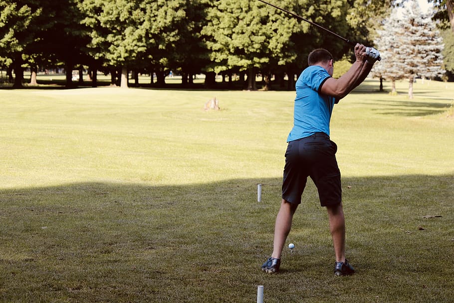 man playing golf, activity, leisure activity, sport, plant, casual clothing HD wallpaper