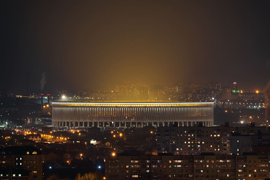 russia, krasnodar krai, nightscape, stadium, urban, building, HD wallpaper