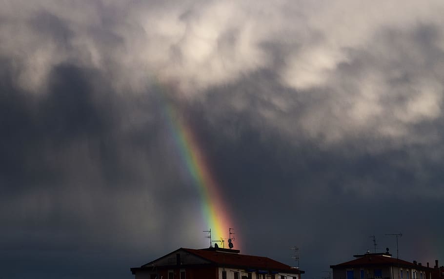italy, milan, rainbow, clouds, clloudy, cloud - sky, architecture, HD wallpaper