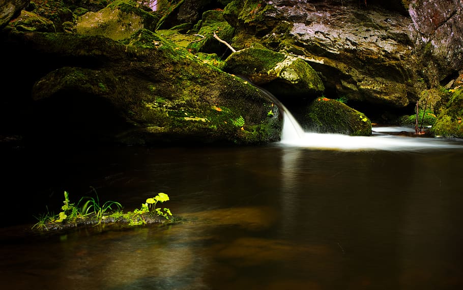 creek, waterfall, cascade, nature, landscape, flowing, scenic HD wallpaper