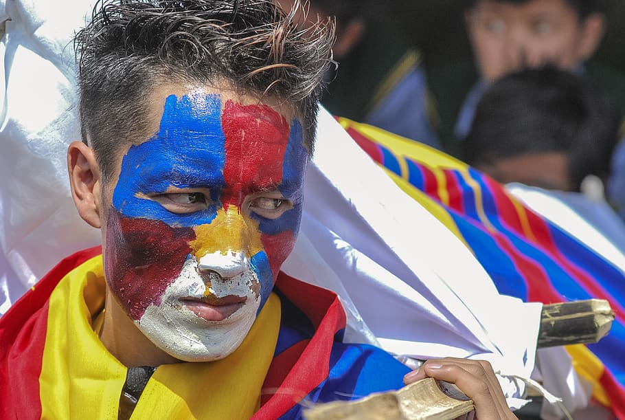 man with with paint on his face, person, human, india, dharamsala, HD wallpaper