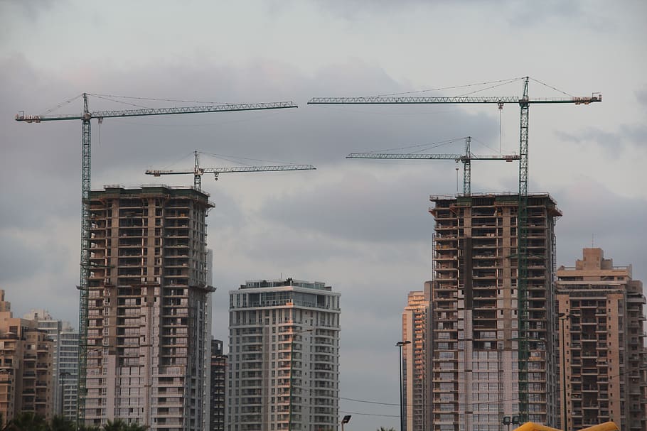 under construction, crane, architecture, modern, machinery HD wallpaper