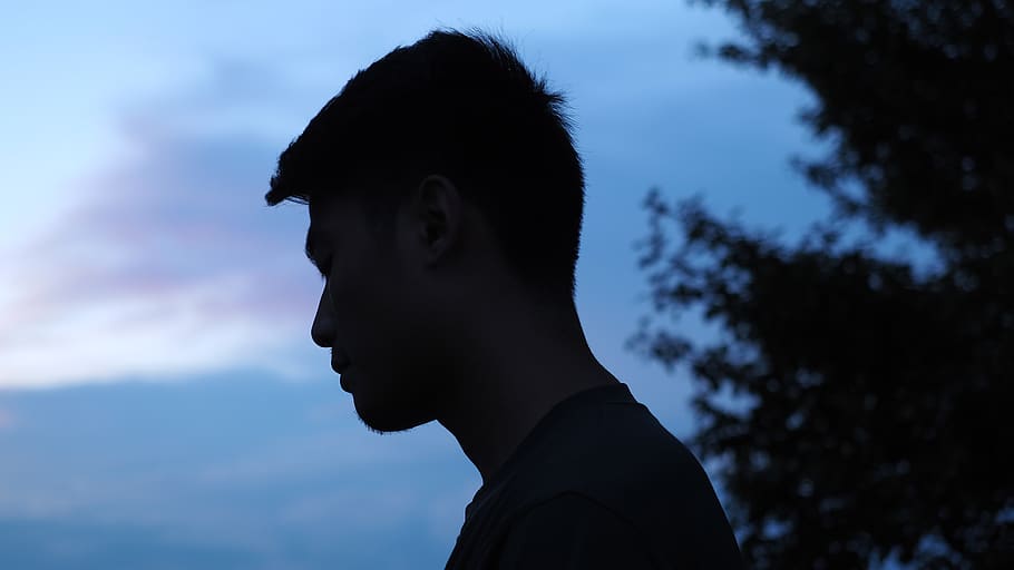sunset, portrait, headshot, one person, silhouette, side view HD wallpaper