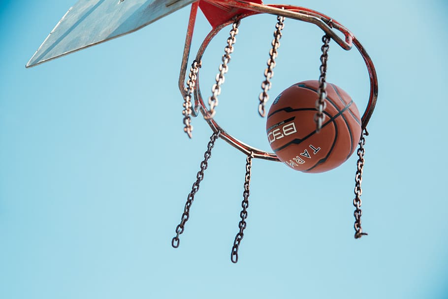 Basketball in basketball net in the day time, Athlete, Falling, HD wallpaper