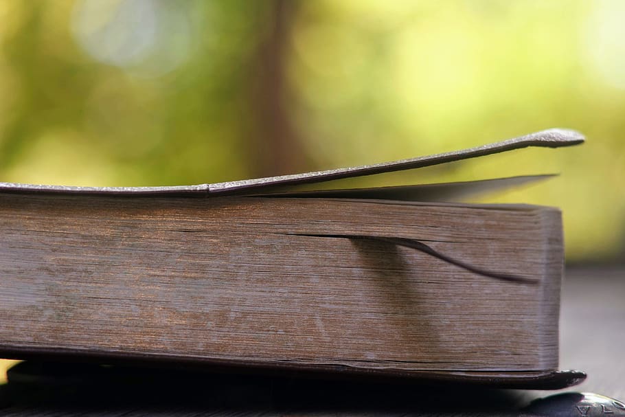 selective focus photograhy of brown book, wood, hardwood, furniture, HD wallpaper