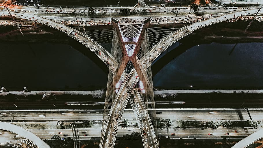 aerial shot bridge, architecture, transportation, built structure HD wallpaper
