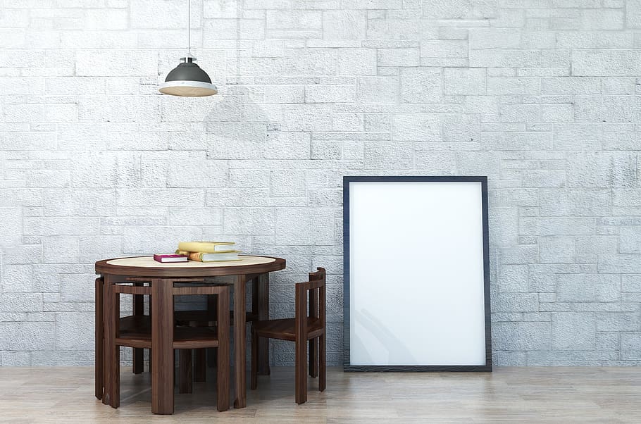 interior, poster, mockup, wall, presentation, desk, template HD wallpaper