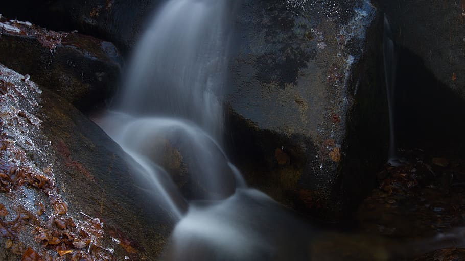 waterfall, stream, flowing, calm, nature, creek, rocks, peaceful HD wallpaper