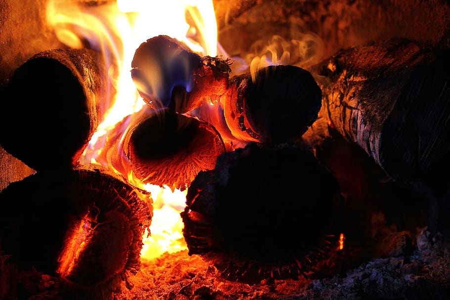 Bonfire, burning, burnt, close-up, flame, heat, hot, wood, heat - temperature HD wallpaper