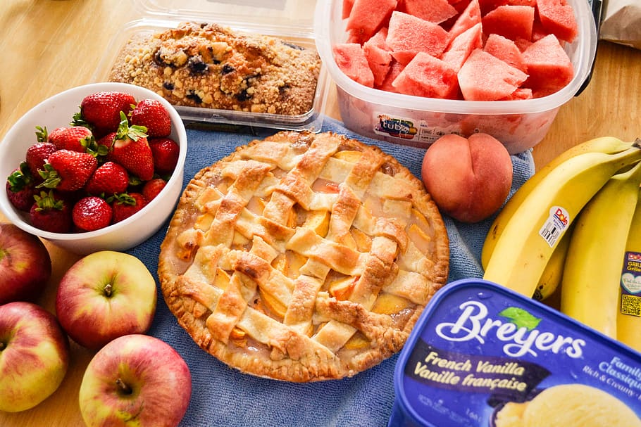 breakfast, brunch, pie, strawberry, food, fruit, apple, ice cream HD wallpaper