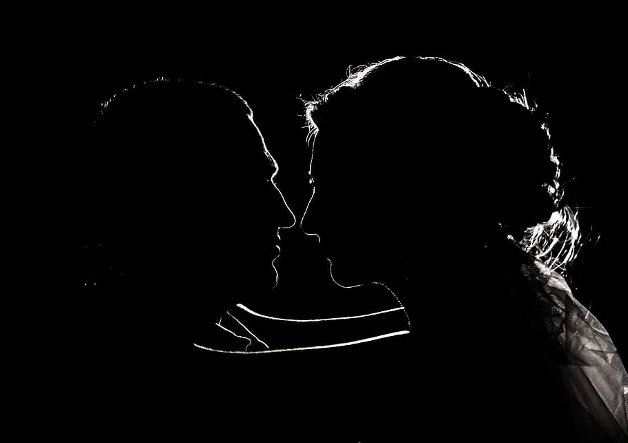 bride, wedding, the groom, black background, indoors, studio shot HD wallpaper