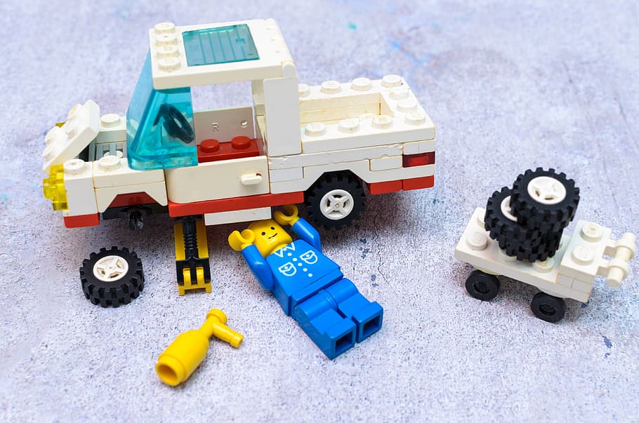 lego, toys, childhood, workshop, car, automobile, mechanic, HD wallpaper