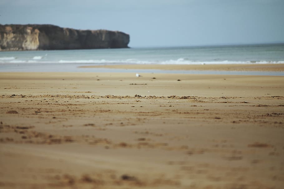 france, omaha beach, blue, sand, normandy, brown, sea, land, HD wallpaper