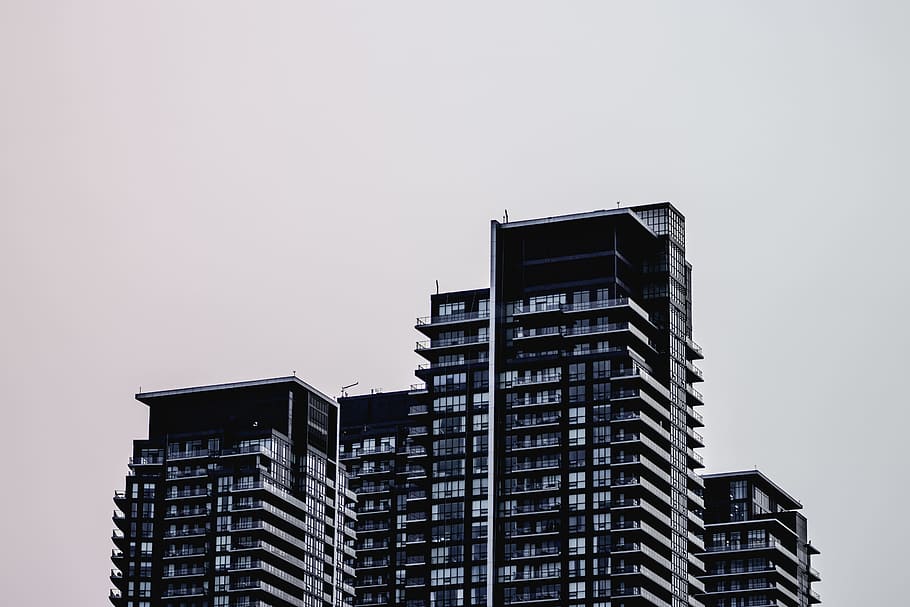gray curtain glass wall building, tower, city, architecture, minimalism HD wallpaper