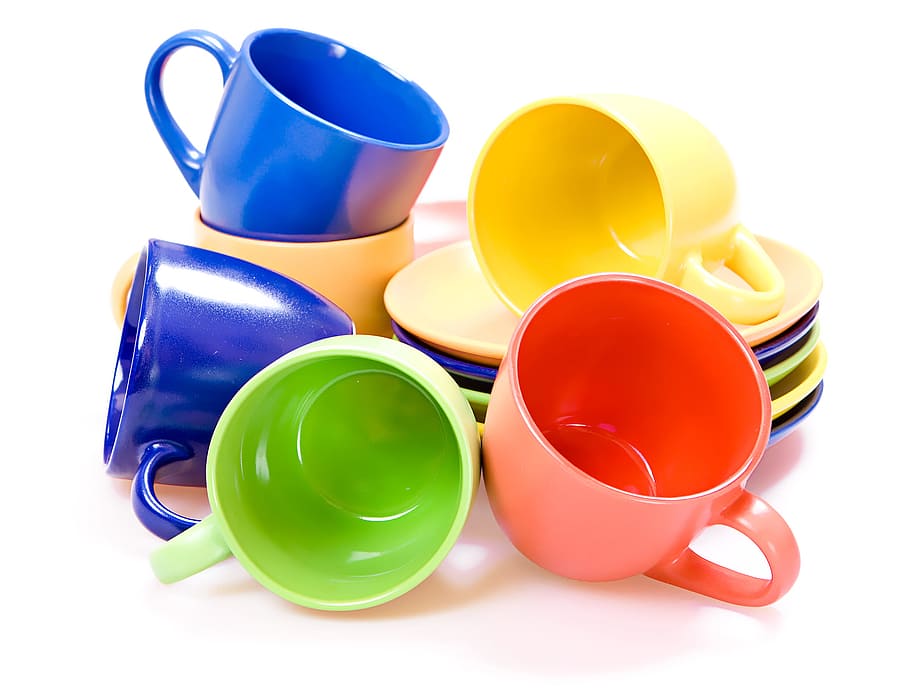 cups, kitchen, closeup, isolated, heap, cafe, nobody, many HD wallpaper