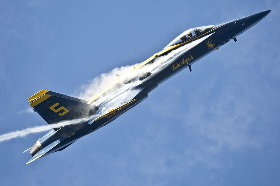Blue and Yellow Jet Plane Elevating, air force, aircraft, airplane, HD wallpaper
