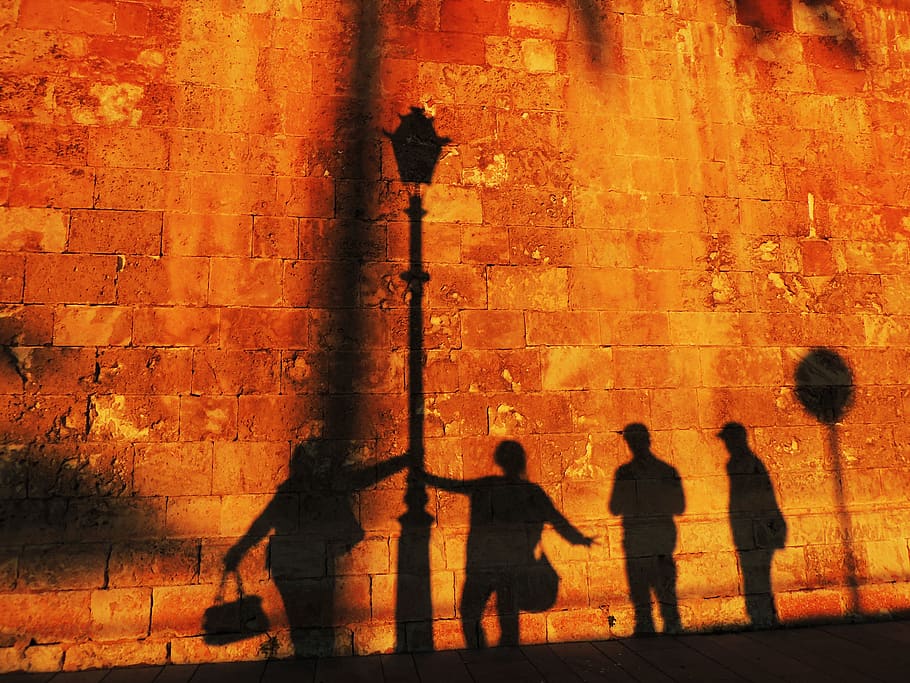 spain, majorca, shadow, people, sunset, mallorque, figure, group of people HD wallpaper