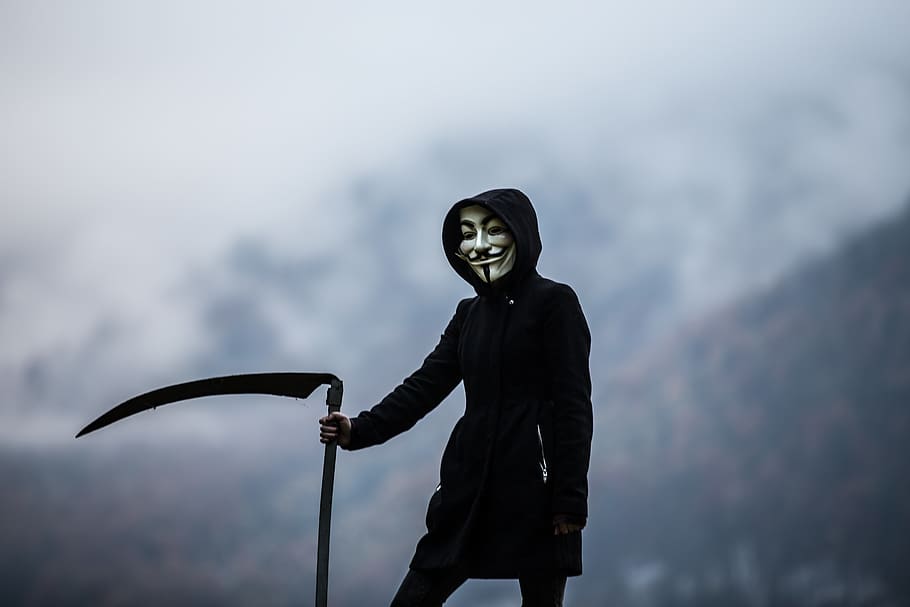 Photo of Person Wearing Guy Fawkes Mask, blur, creepy, eerie
