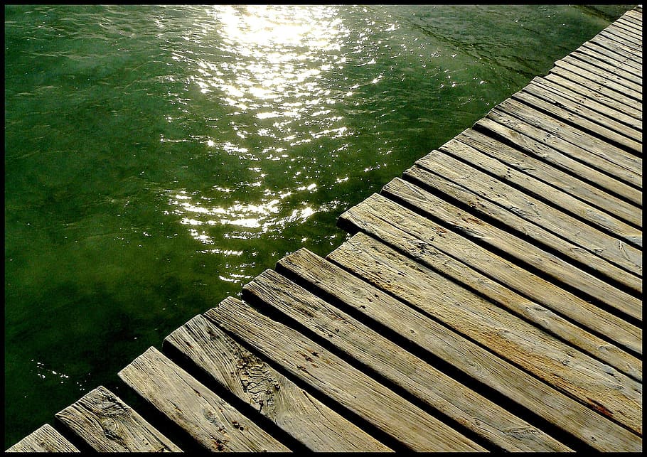 dock, sea, water, river, green, high angle view, pier, wood - material HD wallpaper
