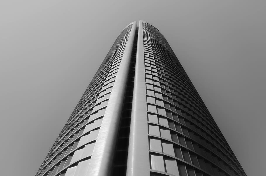 madrid, spain, sky, skycrapper, blackandwhite, tower, building HD wallpaper