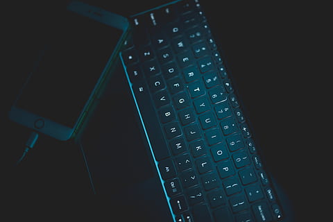 black laptop computer, keyboard, light, glow, dark, crypto, hacking HD wallpaper
