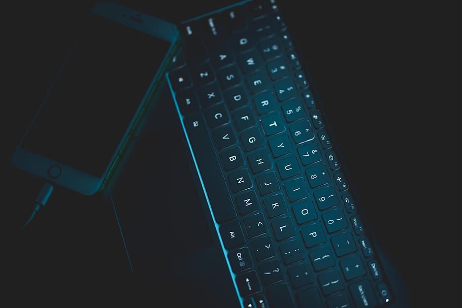 black laptop computer, keyboard, light, glow, dark, crypto, hacking HD wallpaper