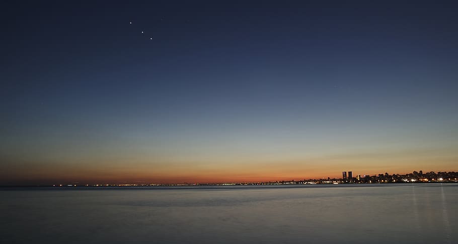 nature, landscape, sky, sunset, water, ocean, sea, urban, city HD wallpaper