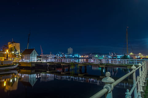 germany, kiel, night, building exterior, water, illuminated HD wallpaper