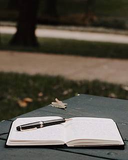 black twist pen and planner, book, table, writing, blogging, blogger HD wallpaper
