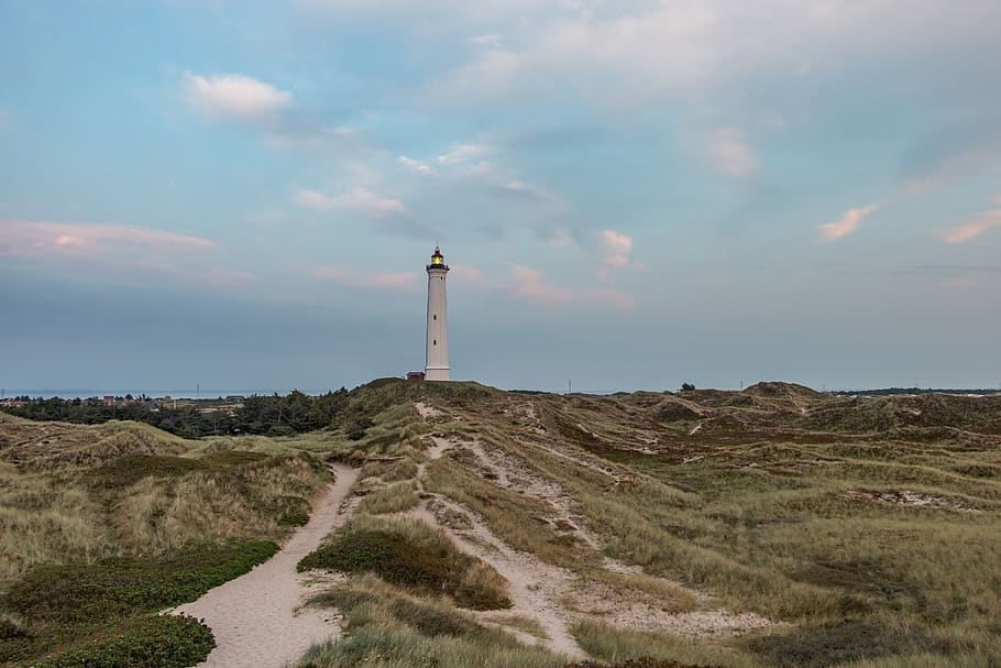 lighthouse, sea, water, coast, sky, landscape, landmark, tower HD wallpaper