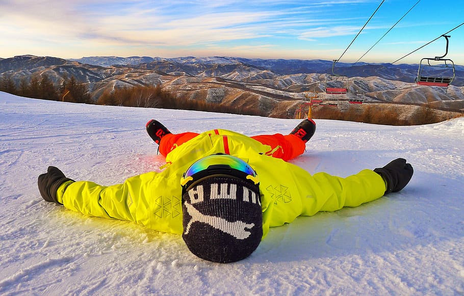 Person Lying on Snow Ground, blue sky, cold, daylight, zing, frost HD wallpaper