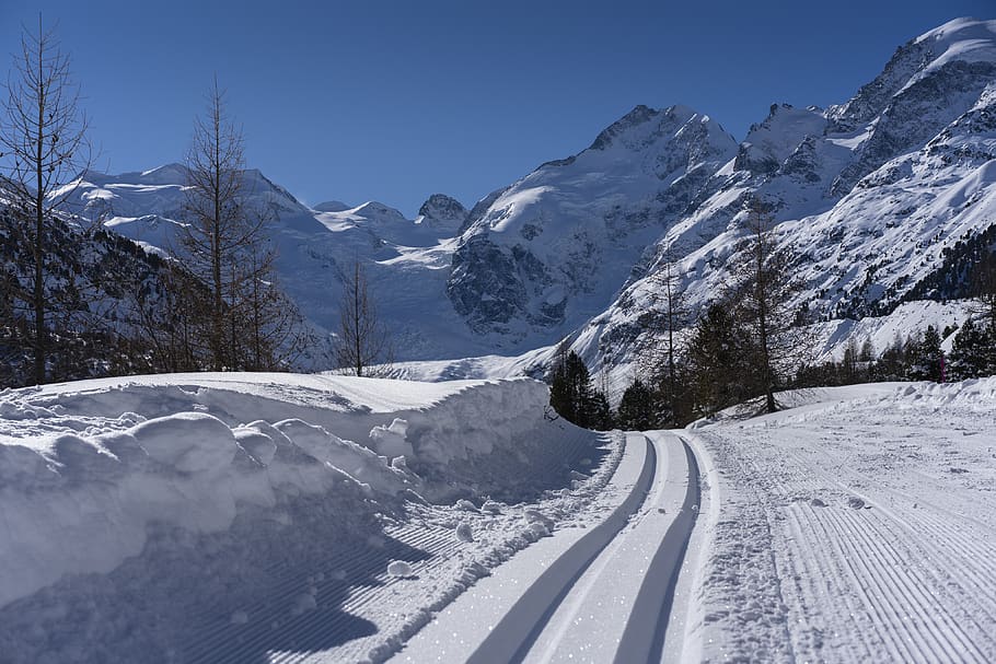 mountain coated with snow, outdoors, nature, ice, glacier, morteratsch glacier HD wallpaper